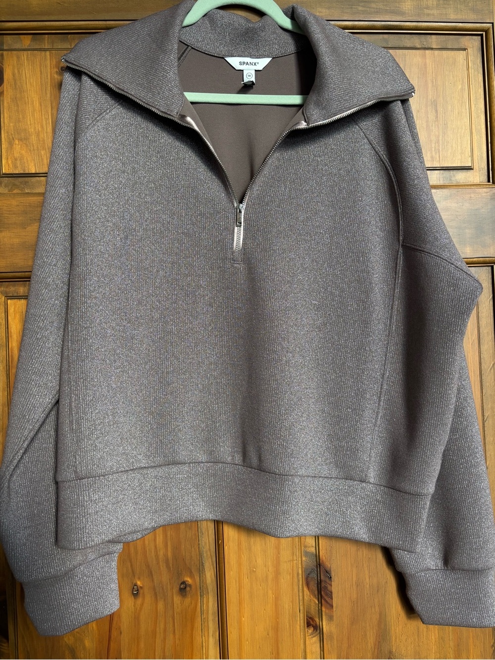 SPANX Womens AirEssentials Shine Half Zip in smoke silver 1X